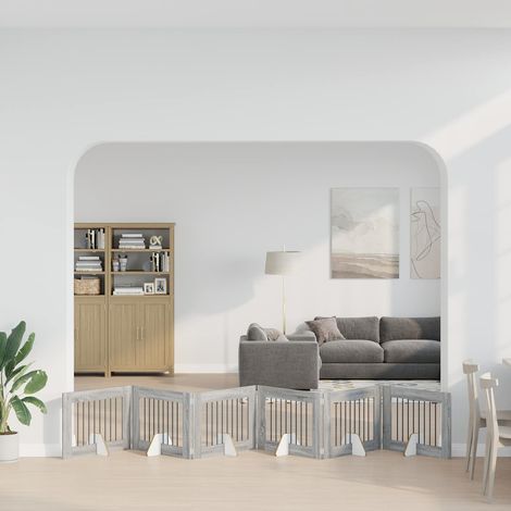 vidaXL Puerta para perros plegable con soportes 6 uds. Sonoma gris (1/5)