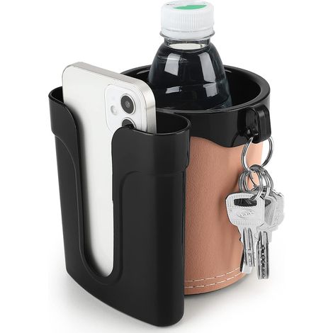 Porte-gobelet 3 en 1 pour vélo, compatible avec bouteille d'eau, téléphone et clés. Porte-gobelet universel pour vélos, motos et scooters. Noir et beige. (1/5)