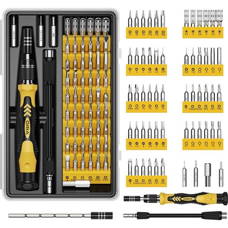 Kit de Tournevis de Précision ORIA 61 en 1 avec 57 broderies, mini-tournevis et rallyes pour téléphones portables, consoles et tablettes, jaune. (1/5)