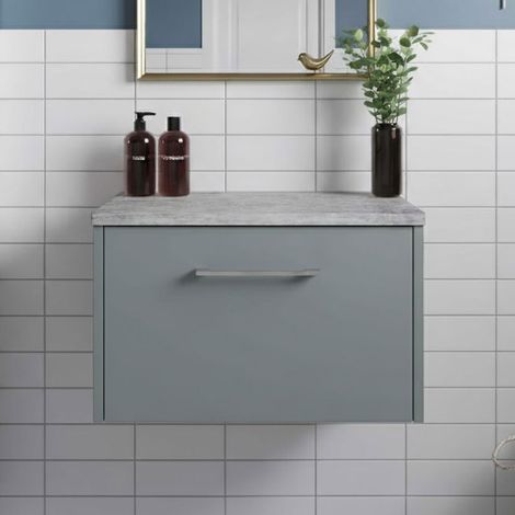 Hudson Reed Juno Wall Hung 1-Drawer Vanity Unit with Bellato Grey Worktop 600mm Wide - Coastal Grey (1/5)