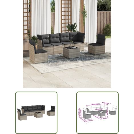 vidaXL Salon de jardin avec coussins 7 pcs gris clair résine tressée (1/3)