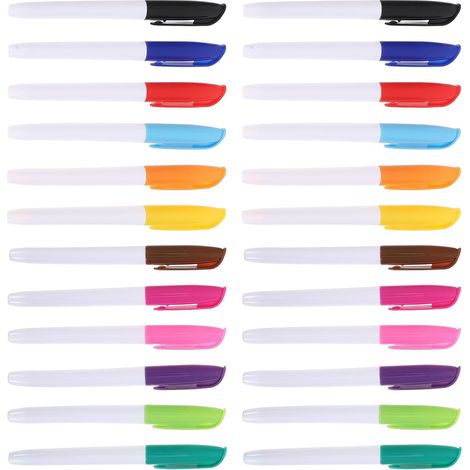 Lot de 24 Marqueurs Effaçables à Sec à Pointe Fine pour Tableau Blanc Plastique, Couleurs Vives, Encre à Séchage Rapide et Fluide, Usage Classe et Bureau (1/5)