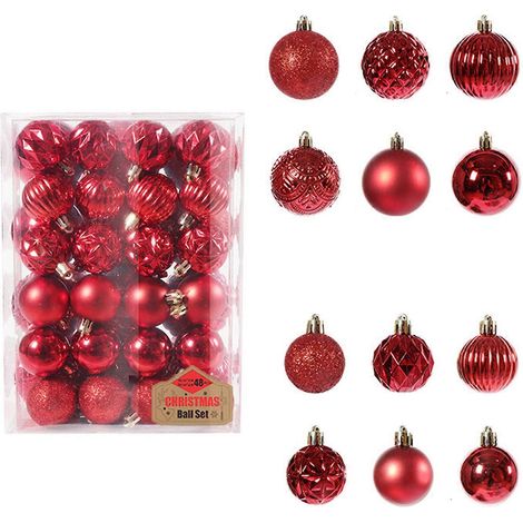 48 Stück Weihnachtskugel-Anhänger für Weihnachtsbaumschmuck, Hängekugeln, Ornamente, Hochzeitsfeier, Neujahrsgeschenk 2023, Rot (1/5)
