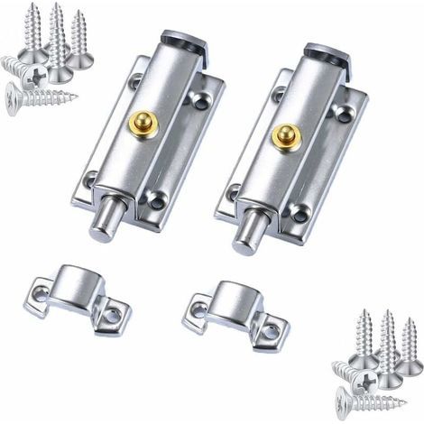 Cerradura de acero inoxidable para pestillo de puerta corredera, cerradura de acero inoxidable para puertas y ventanas de baño, liberación mediante botón de resorte, 4 pulgadas. (1/5)