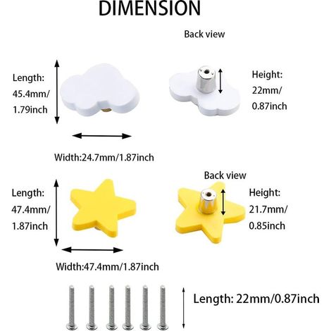 Set mit 6 weichen Gummiknöpfen in Stern- und Wolkenform für Kinderschubladen und -schränke. (1/4)