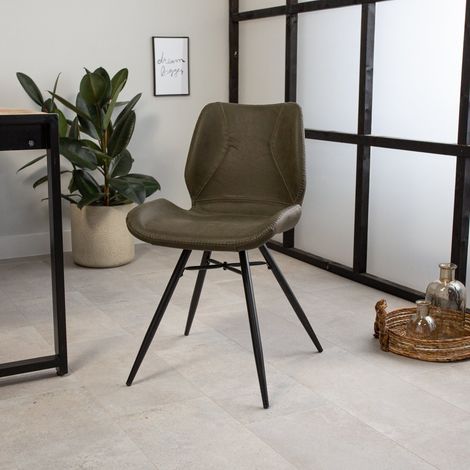 Beau Chaise de Salle à Manger Industrielle Verte en Similicuir - (1/5)