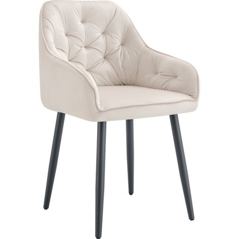 Lot 2 Chaises Salle à Manger Jade Accoudoirs Velours Beige Pieds Métal Noir 53,5x53x84cm (1/5)