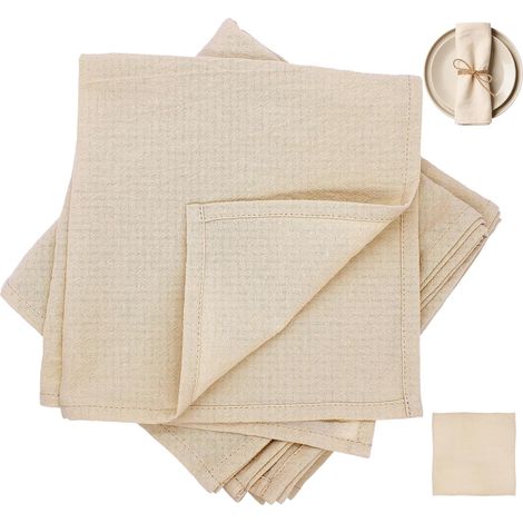 Lot de 6 serviettes en lin et coton - Beige - 40 x 40 cm - Pour fêtes de famille, dîners et fêtes (1/5)