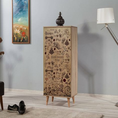 Scarpiera Dacrydium, Mobile Portascarpe 16 Paia, 7 Ripiani, Un'anta, 50x38x135h cm Marrone Quercia (1/5)