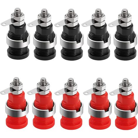 Lntyq Lot de 10 Sockets Banane 4mm, Bornes de Connexion avec Protection (5 Rouges + 5 Noirs)