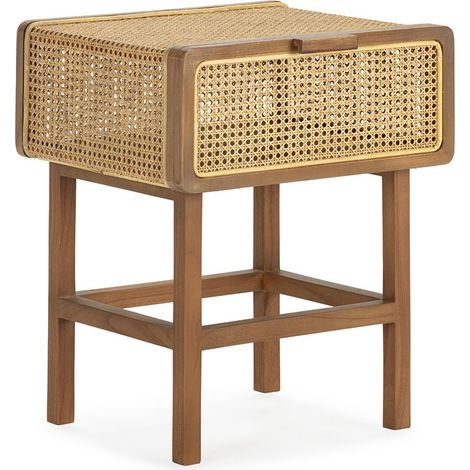 Table de chevet en bois et rotin naturel - Brun miel, naturel (1/5)
