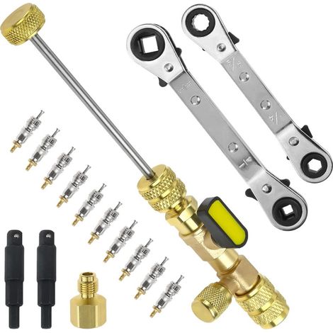 Kit de 16 pièces pour le remplacement rapide des valves et aiguilles de climatisation – Clés à cliquet pour la réparation de climatiseurs (1/2)
