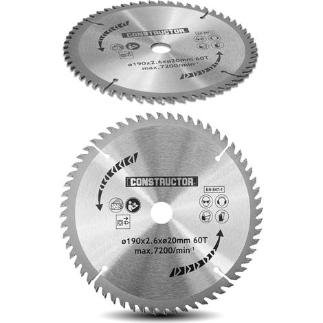 Lame de scie circulaire 190mm – 60 dents – Alésage 20mm – Pour bois dur et teck – Coupe nette sans éclat – Constructor