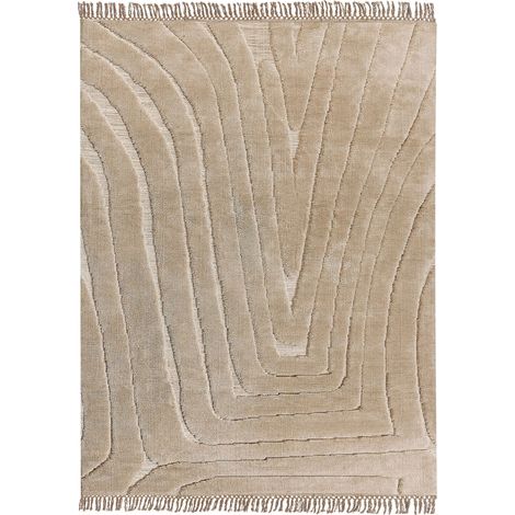 Tapis en Polyester Beige 300 x 400 cm Motif à Rayures et Franges Style Moderne Sazoo