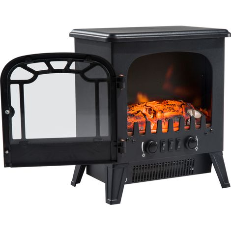HOMCOM Camino Elettrico da Terra Moderno con Effetto Fiamma 925W/1850W Nero (1/5)