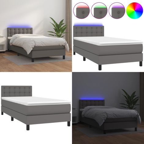 Boxspringbett mit Matratze & LED Grau 90x200 cm Kunstleder - Boxspringbett - Doppelbett - Bettenrahmen - Lederbettwäsche - Luxusbett - Home & Living (1/5)