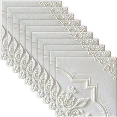 Papier peint pour plafond en mousse autocollant résistant à l'eau et l'humidité décoration intérieure 12pcs 3D 35x35cm QT1-5 (1/5)