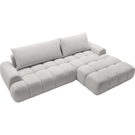 Canapé d'angle droit convertible en tissu chenille gris clair FARNETA (1/4)