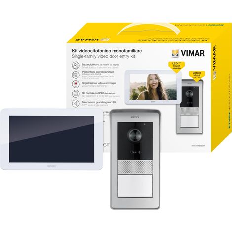 VIMAR K42935 Kit videocitofono monofamilare da parete touch screen vivavoce a colori LCD 7", alimentatore barra DIN, targa audiovideo RFID (1/5)