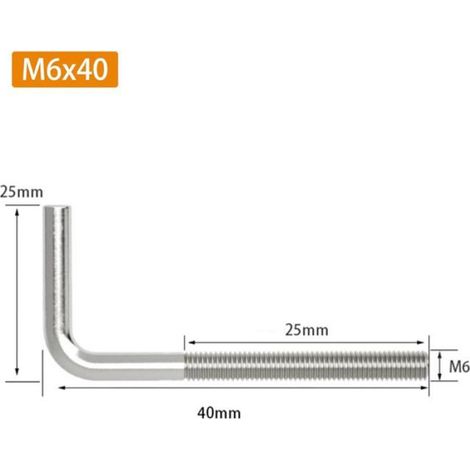 (Lot de 20M6x40mm boulons d'ancrage en forme de L en acier inoxydable 304 à angle droit longs et carrés (1/5)