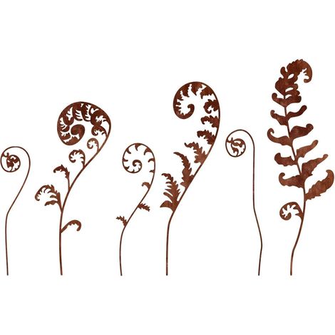 Lot de 6 piquets de jardin, métal rouillé, résistant aux intempéries, décoration extérieur, support plantes, pelouse cour balcon