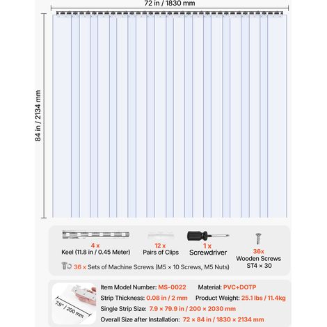 Rideau Lanière PVC 1,8x2,1 m Rideau Lamelle Plastique Transparent de Porte, Lot de 12, Bande Isolation Thermique Coupe Vent, pour P… (1/5)
