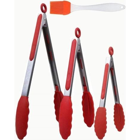 3 pinces cuisine en acier inoxydable 18/8, poignées silicone anti-adhérentes, longueurs 7" 9" 12", idéales pour cuisson et service (1/4)