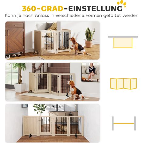 Panneau de barrière pour animaux autoportant, 4 panneaux, avec porte, pour couloir, escalier, encadrement de porte, MDF, acier (1/5)