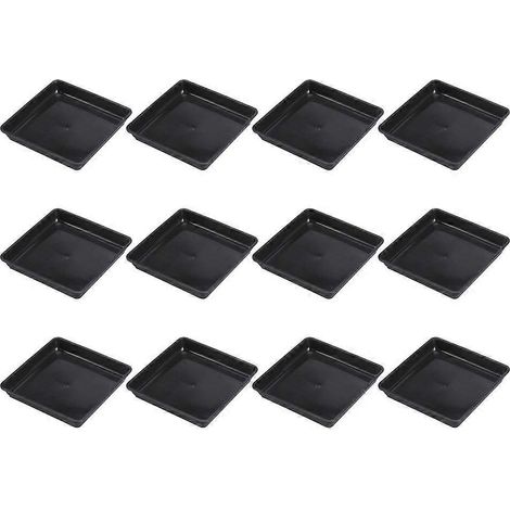Lot de 12 plateaux carrés pour pots de fleurs-18.00X18.00X2.50CM-Black