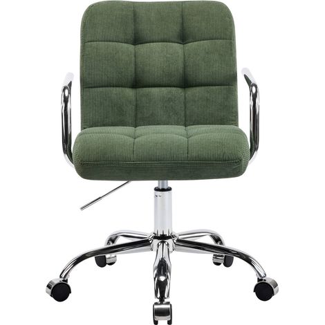 Fauteuil de bureau capitonné, pivotant et réglable en hauteur en velours côtelé vert kaki - Nolan (1/5)