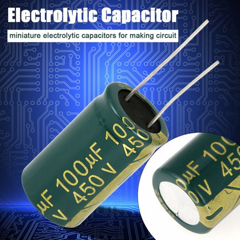 Kit 10 pièces condensateur électrolytique radial 450V 100µF vert - Lot assorti de condensateurs pour réparation électronique (1/5)