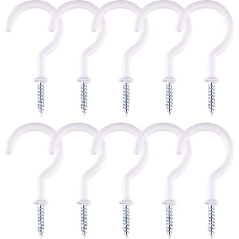 Crochets à Visser - Lot de 10 - Acier et Vinyle Blanc - Suspension Plafond et Mur - Cuisine Salle de Bain Jardin - 5,1 cm (1/5)