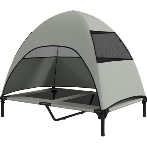 Cama exterior para perros con techo, cama elevada para perros grandes, 106 x 76 x 99 cm, gris claro, disponible en el sitio. (1/5)