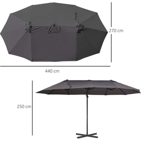 Outsunny XXL-Sonnenschirm mit Kreuzständer inkl. Handkurbel wetterbeständig 270 cm x 445 cm x 260 cm Grau