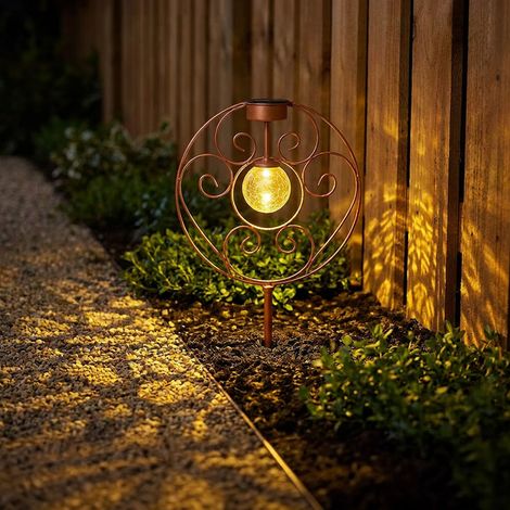 Solarlampe orientalische Glaskugel rostfarben Dekoleuchte Gartenlampe Erdspieß Solarleuchte Metall für Außen, Metall Glas, 1x LED 0,06W warmweiß, LxBxH 30x8,5x41 cm