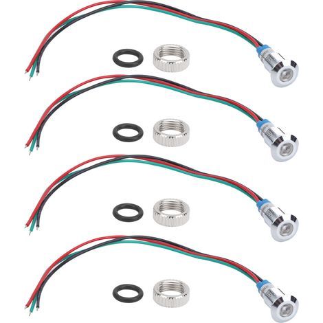 Lot de 4 Voyants LED, 220 V, 8 Mm, MéTal éTanche, 2 Couleurs, Anode Commune, Signal Lumineux LED. (rouge et vert). (1/5)
