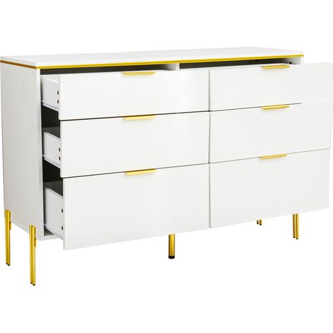ELVMI Madia con 6 Cassetti, Frontali Lucidi, per Soggiorno Sala da Pranzo Ingresso, in Pannelli di Particelle, 120 × 40 × 85.5 cm, Bianco (1/5)