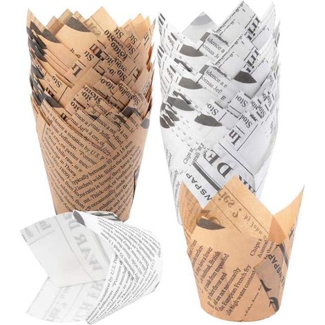 Tulipe Moules de Cuisson, 100 PiècesTasses à Gateau au Four, Caissette Papier Patisserie, étuis à Muffins pour Les Cours de Cuisson Outils et Accessoires de Four de Cuisine (Marron et Blanc), (1/5)