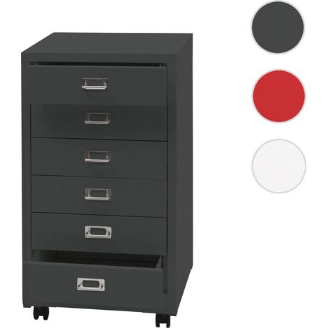 Caisson roulant HWC-L49 - armoire à tiroirs en acier armoire à dossiers - métal 75x40x41cm 6 tiroirs - rouge (1/5)