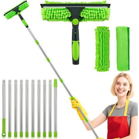 4,5m RéGlable Lave Vitre Telescopique, Raclette Vitre Telescopique avec Balai en Silicone Et Brosse en Microfibre, Professionnel Kit Nettoyage Vitre pour Le Nettoyage des Vitres (1/4)