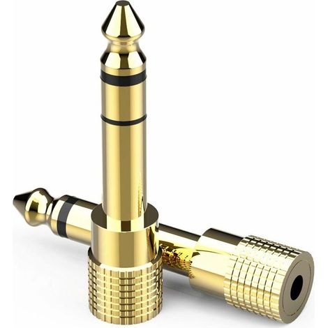 Adaptateur Jack 6.35mm Mâle vers 3.5mm Femelle Audio Jack, 3.5 to 6.35 mm Plaqué Or Adapter pour Guitare Piano Amplificateur Chaîne Smartphone - Lot de 2 (1/5)