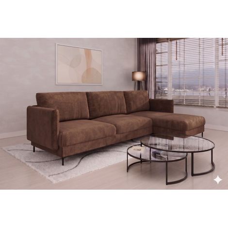 Ecksofa Designersofa HELMER Stoff Vibe Braun Ottomane Rechts