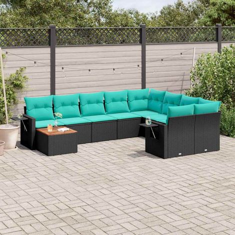 Teenpull – 10-teiliges Gartensofa-Set mit Kissen, schwarzes Polyrattan (1/5)