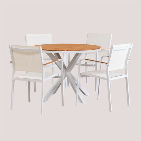SKLUM Archer-Set mit rundem Tisch (Ø100 cm) und 4 Gartenstühlen Gardenia Weiß (1/5)
