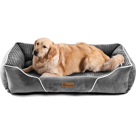 1 - Panier pour chien - Coussin orthopédique - Bords surélevés - Tissu velours lavable - Pour chiens et chats - Gris - 89x64 cm (1/5)