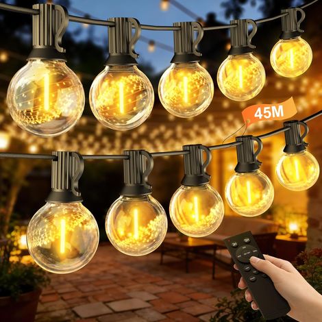 Guirlande Lumineuse Guinguette Exterieur avec Télécommande, 45,7M Guirlande LED Jardin Exterieur avec G40 LED Ampoules, 3 Modes, Minuteur, Lumiere Exterieur pour Terrasse Patio Jardin Mariage Camping (1/5)