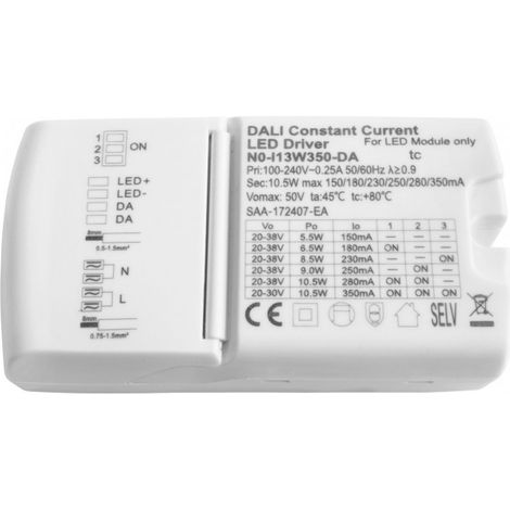 Driver / Alimentation LED CC - 150mA à 350mA - 20-38VDC - 5.5W à 10.5W - DALI Dimmable sans Push Dim