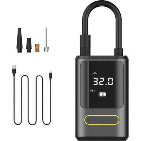 Mini electric inflator, portable air compressor 4000 mAh, 150 PSI, cordless, with digital LCD screen, rechargeable for car, bicycle, motorcycle and scooter. (1/5)