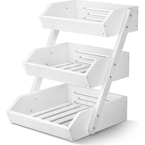 Support de Corbeille à Fruits en Bambou 3 Niveaux Support pour Le Rangement des légumes, du Pain dans la Cuisine, Blanc