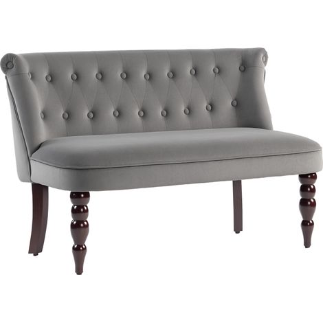 Velvet 2 Seater Sofa, Button Tufted Wingback Loveseat Rubber Wood Legs for Living Room, Bedroom, Charcoal Grey (1/5)